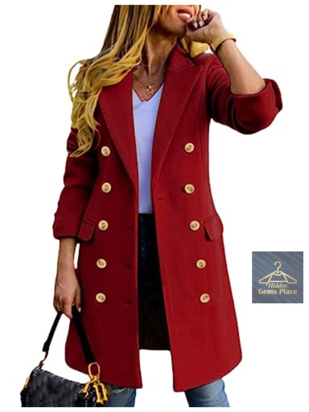 Women's Wool Peacoat Long Sleeve Double Breasted Notch Lapel Knee Length